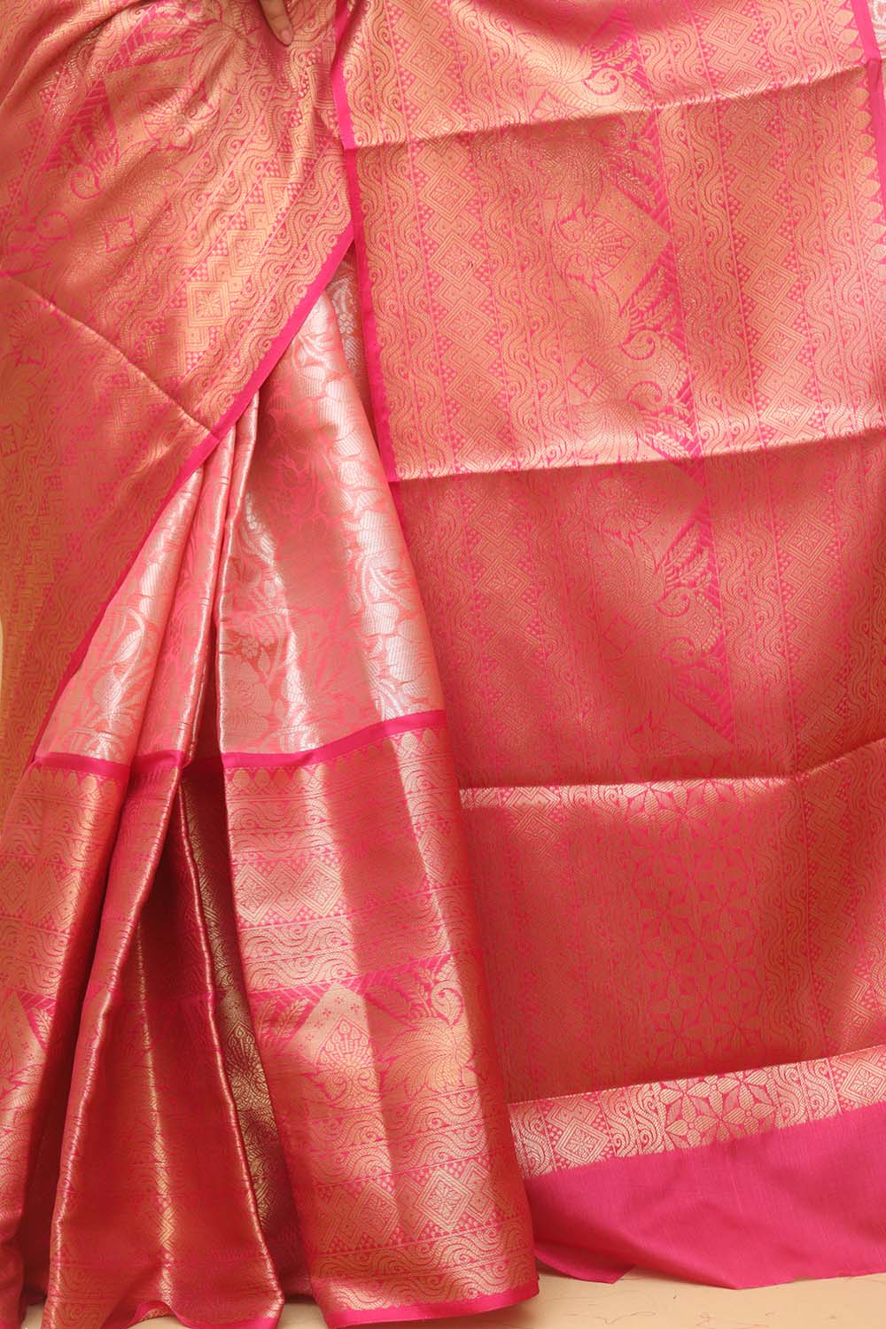 Rose Pink Kanjeevaram Silk Saree - Elegant and Timeless