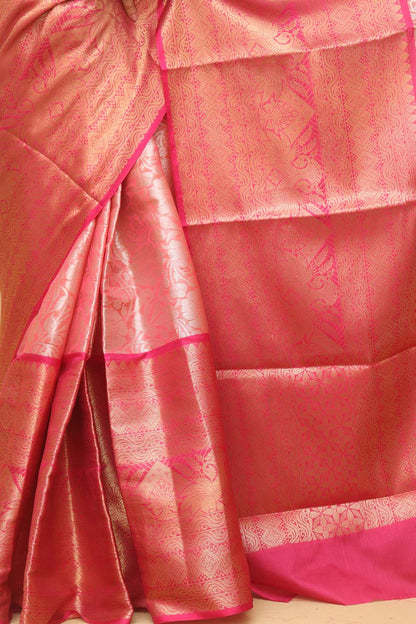 Rose Pink Kanjeevaram Silk Saree - Elegant and Timeless