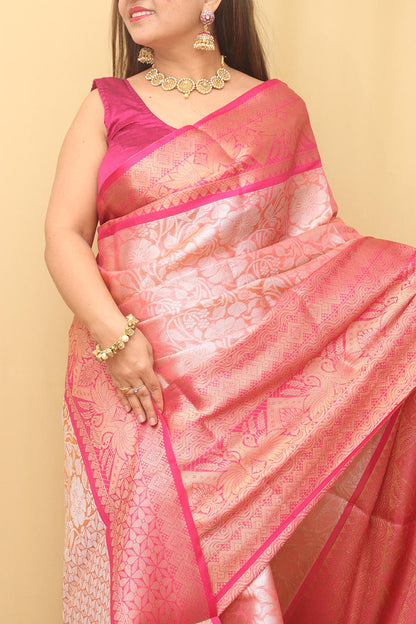 Rose Pink Kanjeevaram Silk Saree - Elegant and Timeless