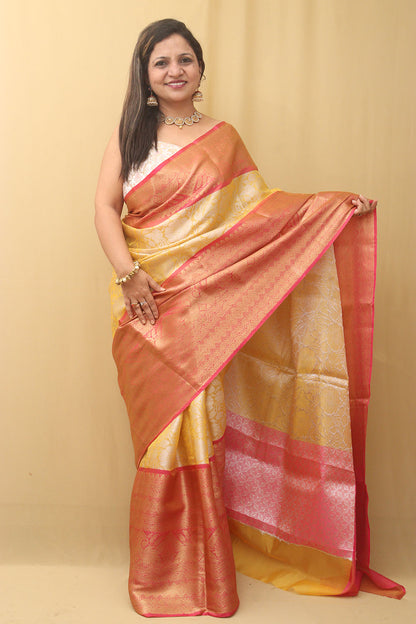 Golden Glow: Yellow Kanjeevaram Silk Saree