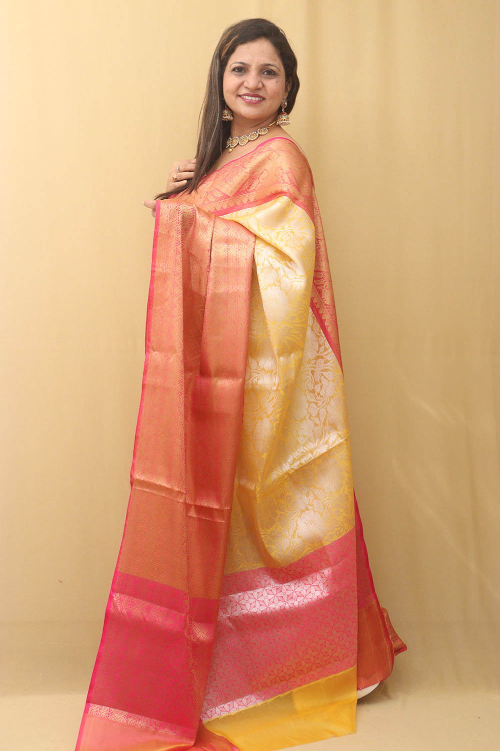 Golden Glow: Yellow Kanjeevaram Silk Saree