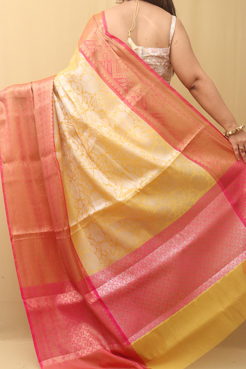 Golden Glow: Yellow Kanjeevaram Silk Saree