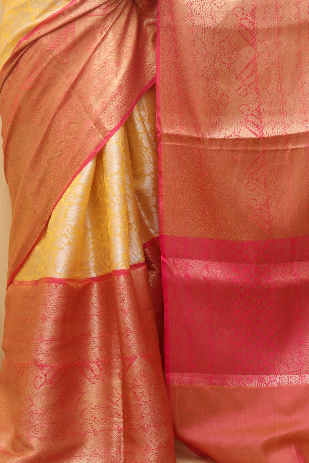 Golden Glow: Yellow Kanjeevaram Silk Saree