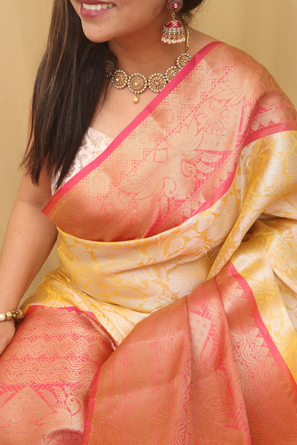 Golden Glow: Yellow Kanjeevaram Silk Saree