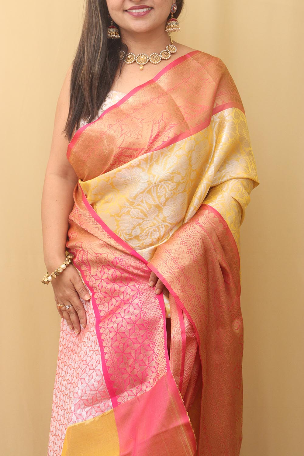 Golden Glow: Yellow Kanjeevaram Silk Saree