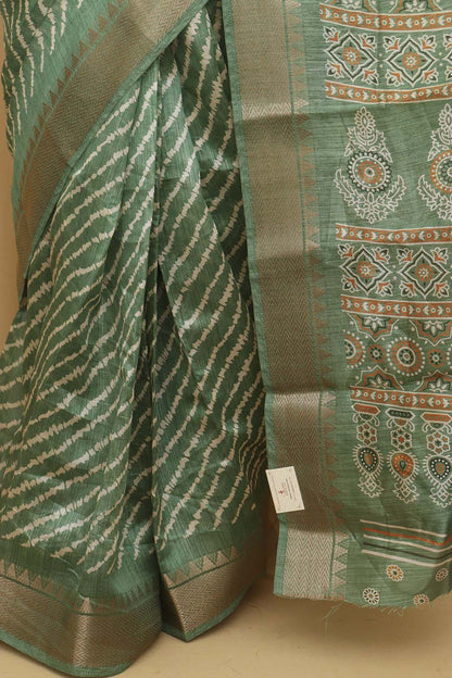 Stunning Green Leheriya Print Tussar Silk Saree