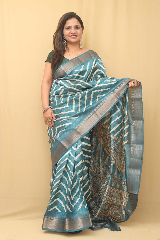 Blue Leheriya Tussar Silk Saree: Elegant and Timeless