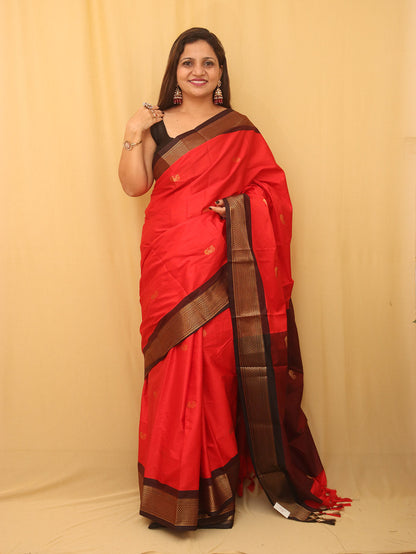 Red And Black Paithani Cotton Silk Saree - divyaindia 