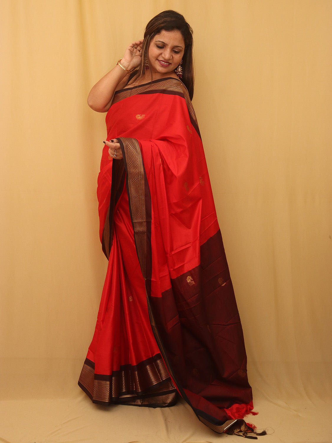 Red And Black Paithani Cotton Silk Saree - divyaindia 