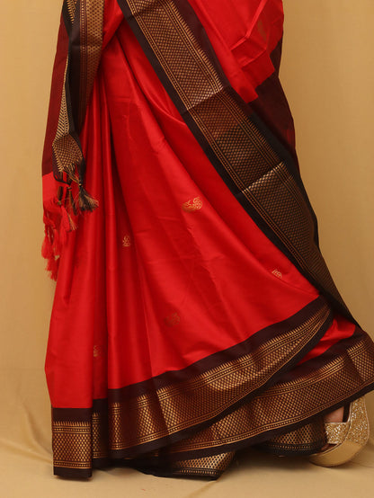 Red And Black Paithani Cotton Silk Saree - divyaindia 