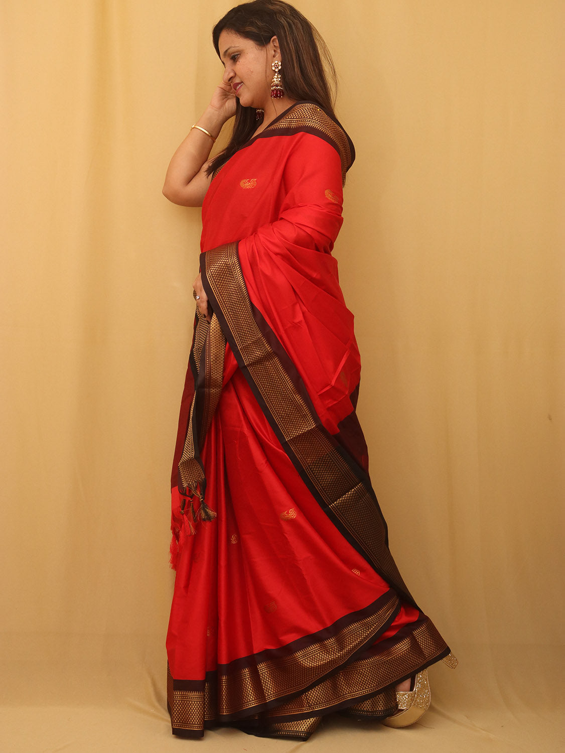 Red And Black Paithani Cotton Silk Saree - divyaindia 