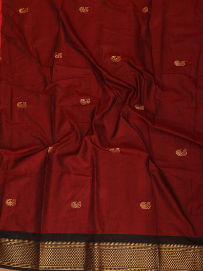 Red And Black Paithani Cotton Silk Saree - divyaindia 