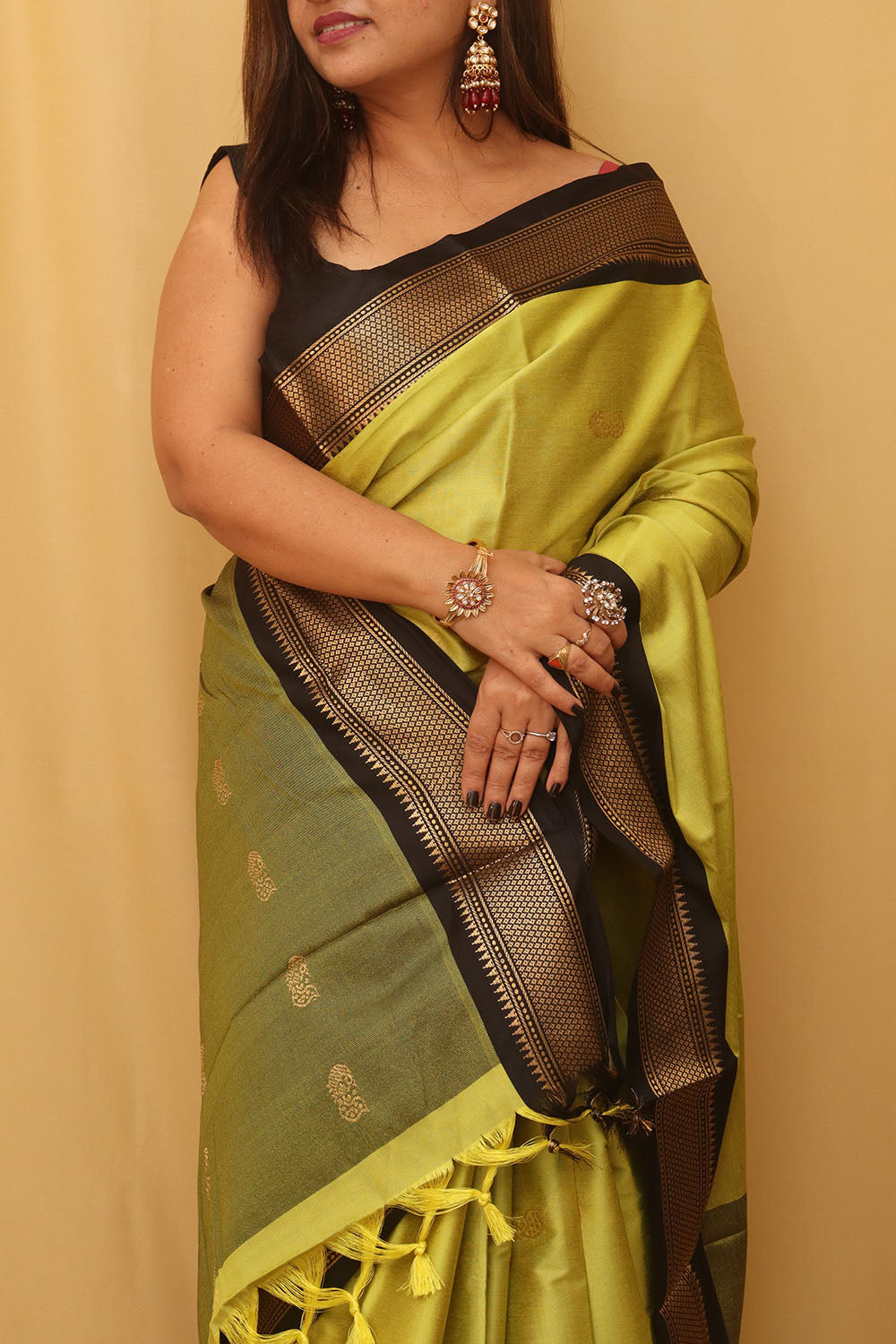 Green And Black Paithani Cotton Silk Saree - divyaindia 