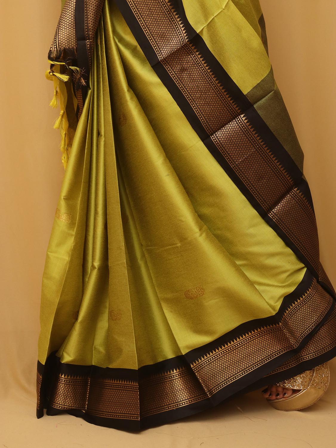 Green And Black Paithani Cotton Silk Saree - divyaindia 