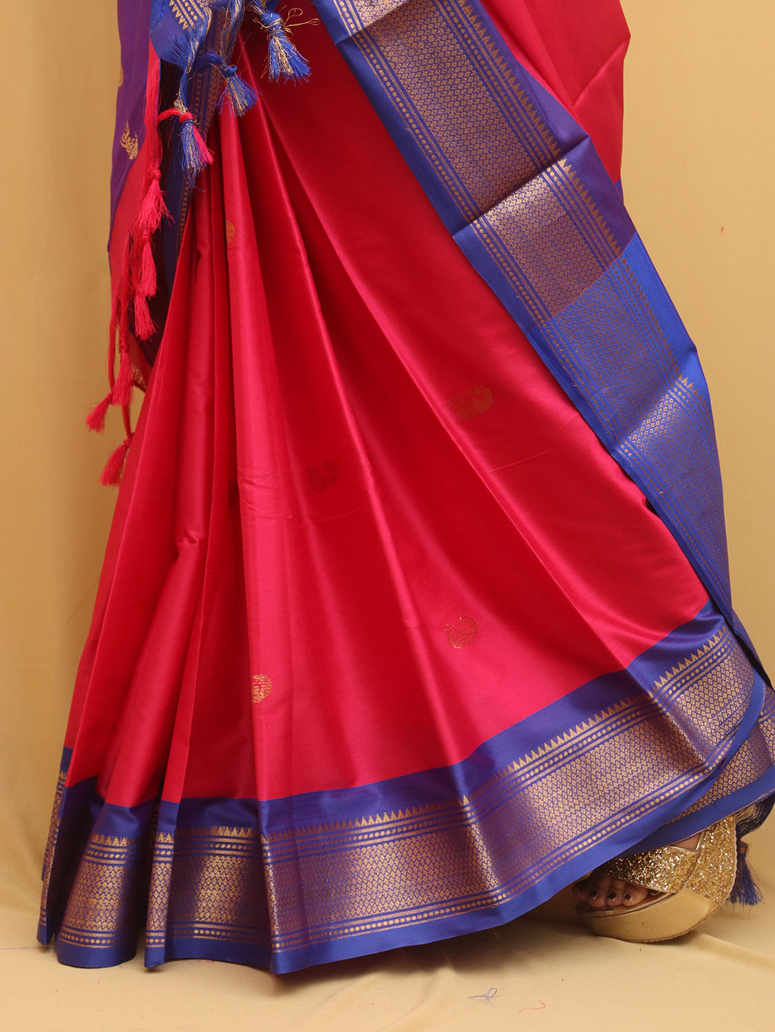 Pink And Blue Paithani Cotton Silk Saree - divyaindia 