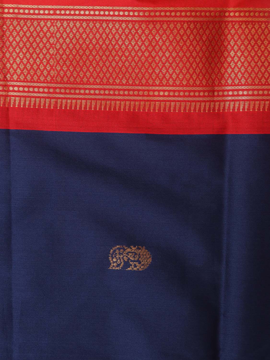 Blue And Red Paithani Cotton Silk Saree - divyaindia 