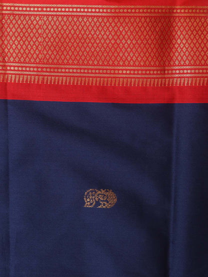 Blue And Red Paithani Cotton Silk Saree - divyaindia 