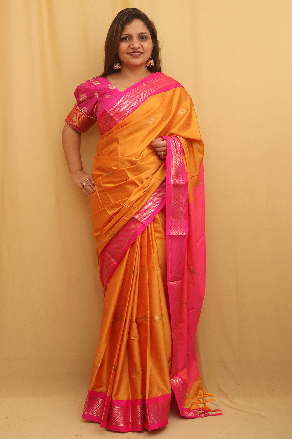 Orange And Pink Paithani Cotton Silk Saree - divyaindia 