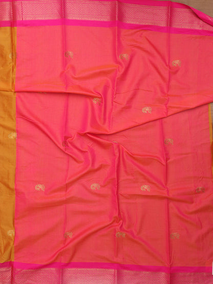 Orange And Pink Paithani Cotton Silk Saree - divyaindia 