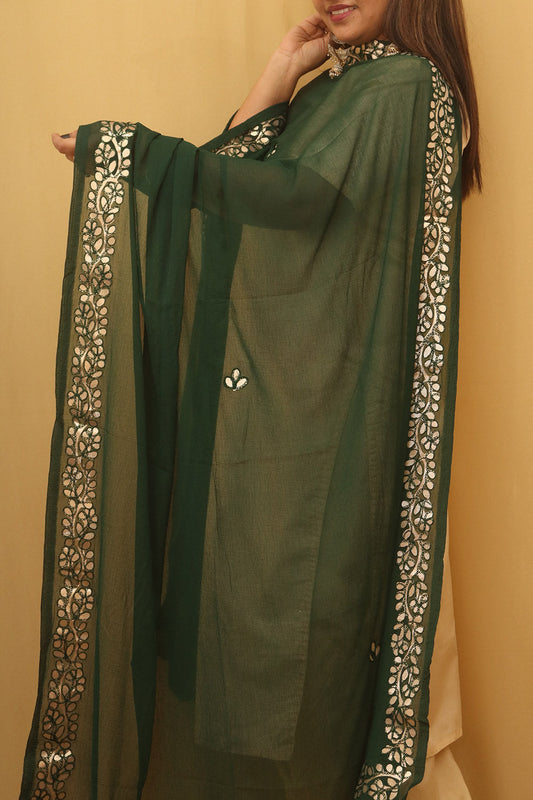 Green Gota Patti Work Chiffon Dupatta - divyaindia 