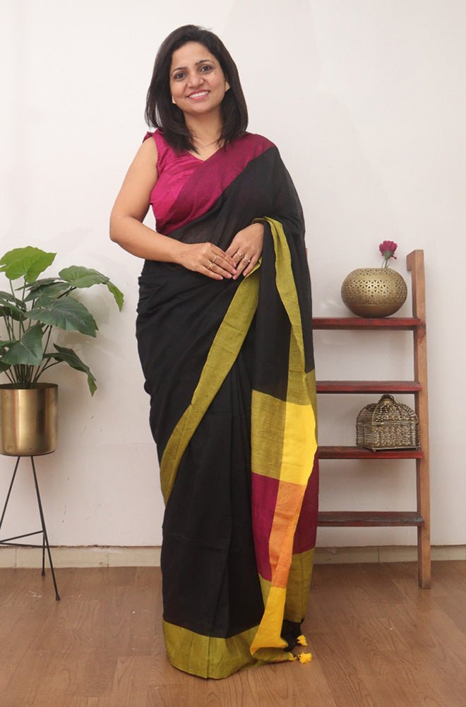 Black Bengal Cotton Saree - divyaindia 