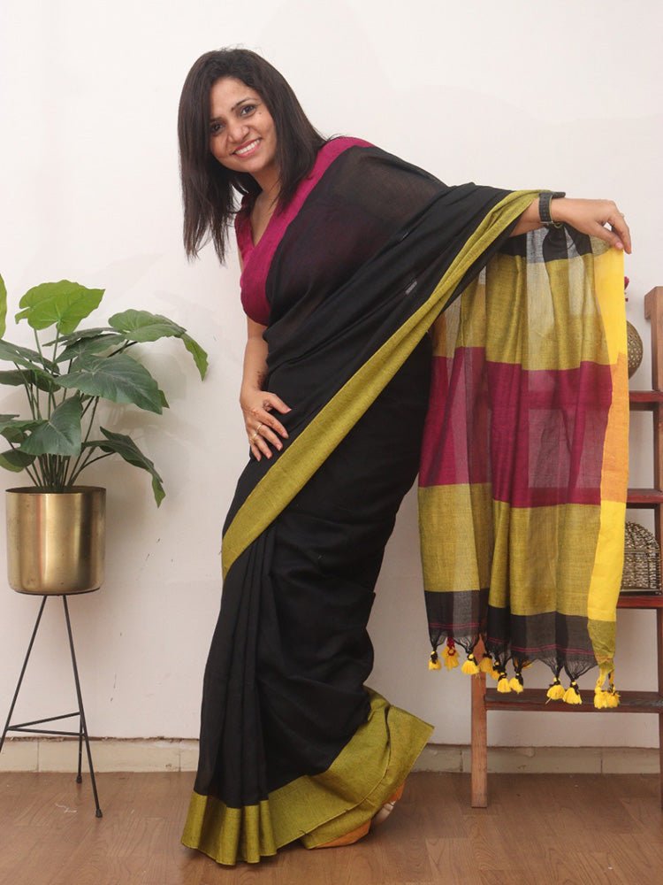 Black Bengal Cotton Saree - divyaindia 