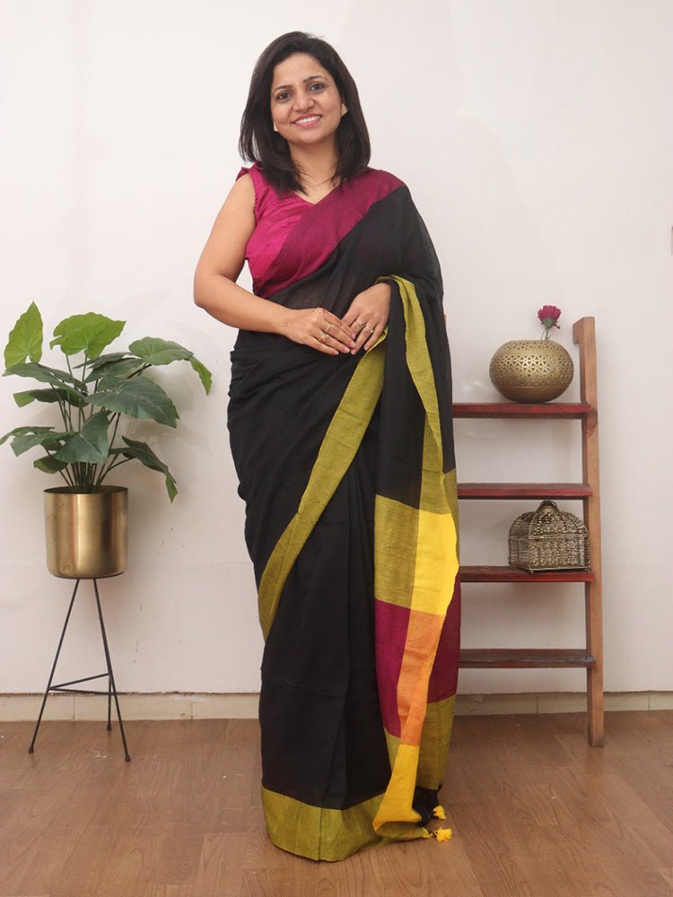 Black Bengal Cotton Saree - divyaindia 