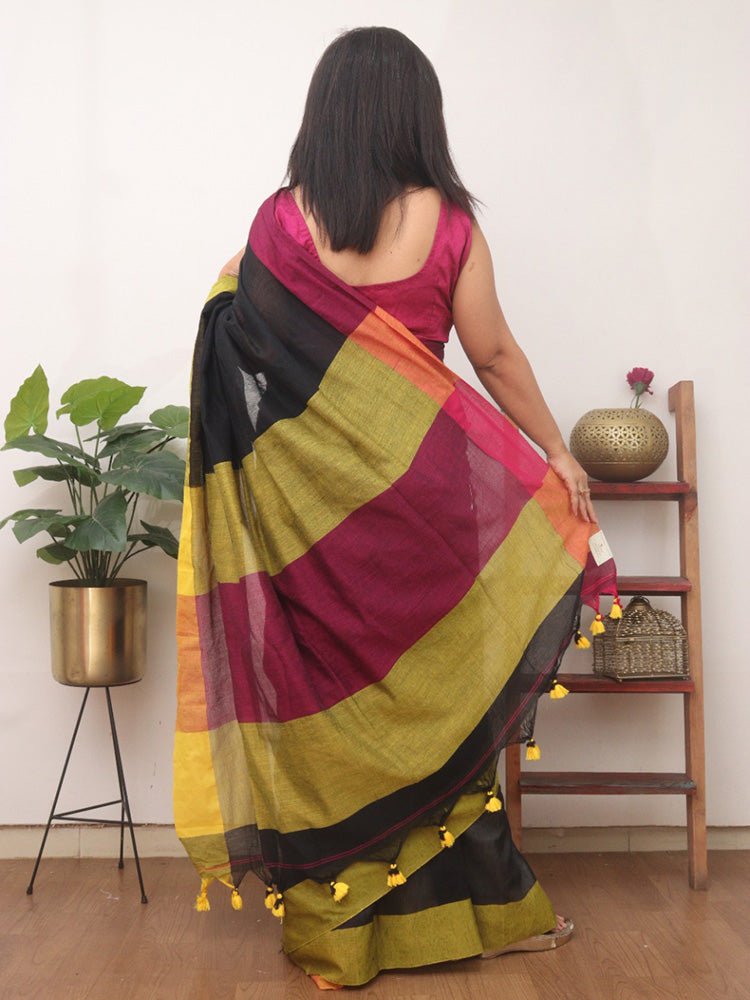 Black Bengal Cotton Saree - divyaindia 