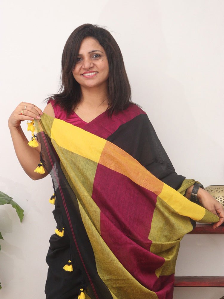 Black Bengal Cotton Saree - divyaindia 