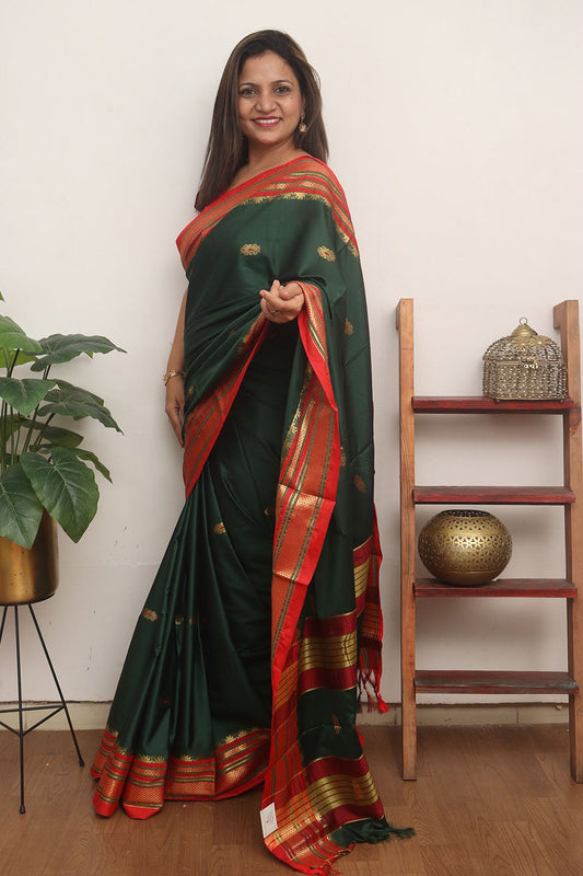 Green Paithani Cotton Silk Saree - divyaindia 