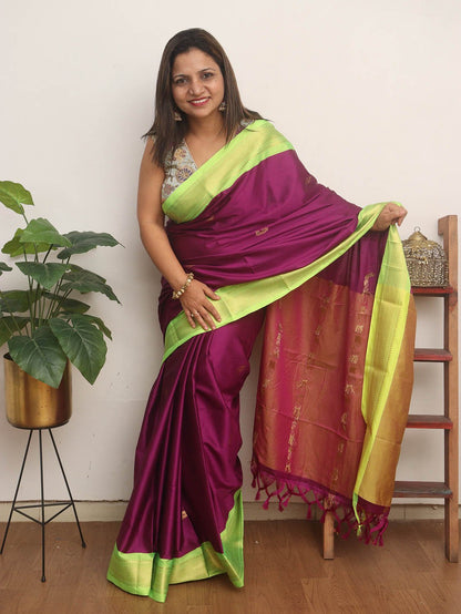 Purple Paithani Cotton Silk Saree - divyaindia 