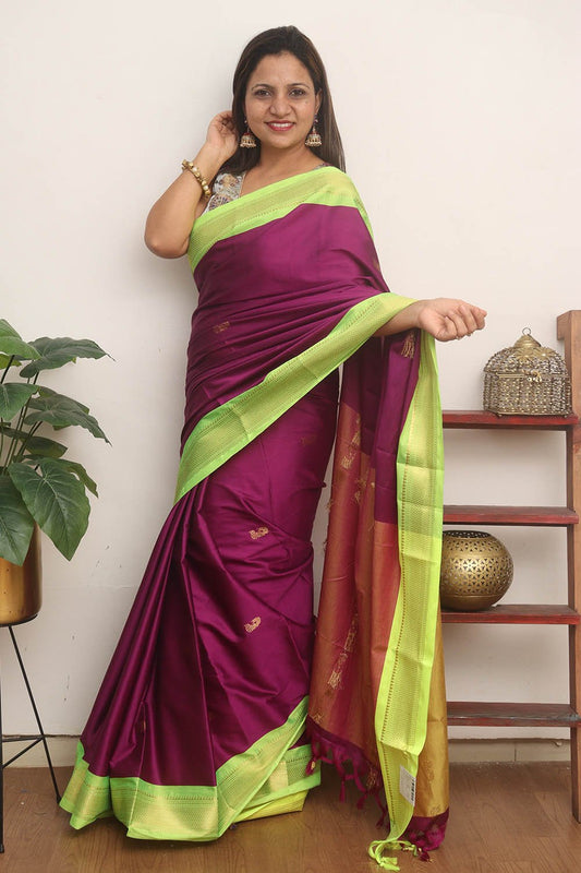 Purple Paithani Cotton Silk Saree - divyaindia 