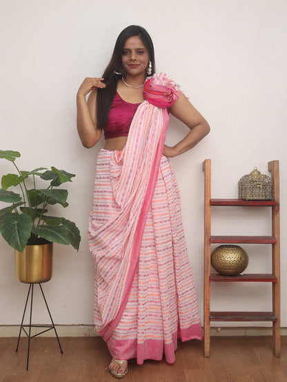 White Handloom Bengal Cotton Saree - divyaindia 