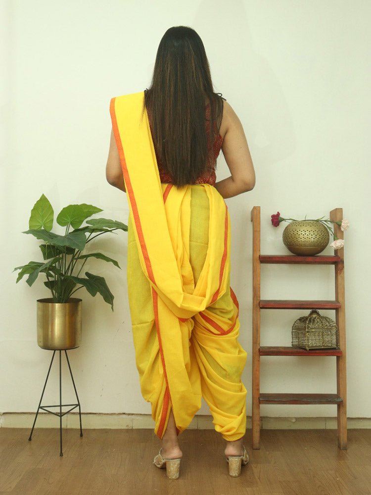 Yellow Bengal Plain Cotton Saree - divyaindia 